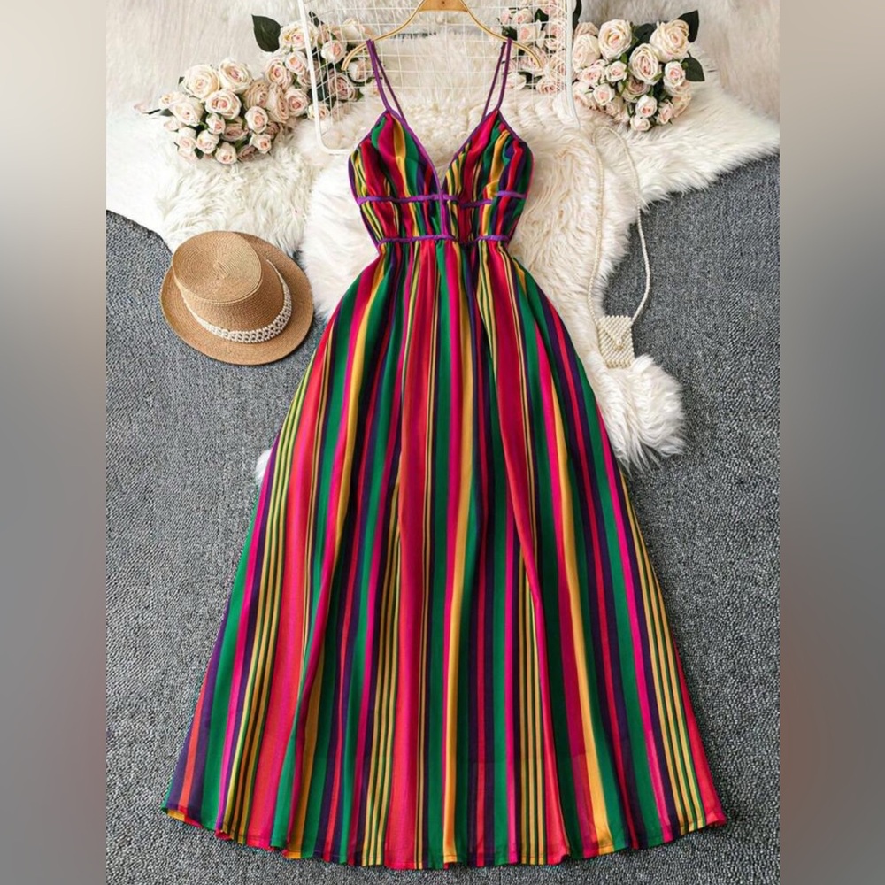 SHEIN Colorful Striped Maxi Dress